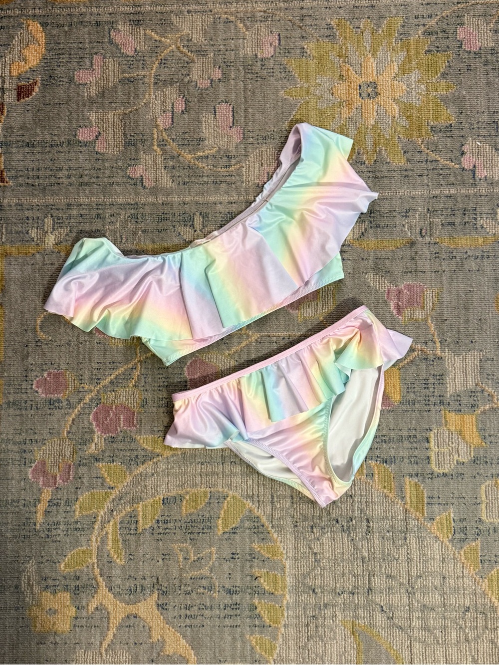 Girls' Pastel Ombré Rainbow Ruffle Two-Piece Swimsuit